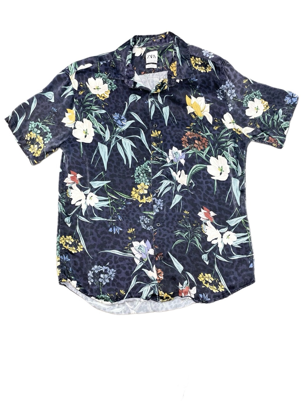 Zara Short Sleeve Button Up Shirt Satin Relaxed Fit Men’s Size Medium *Read
